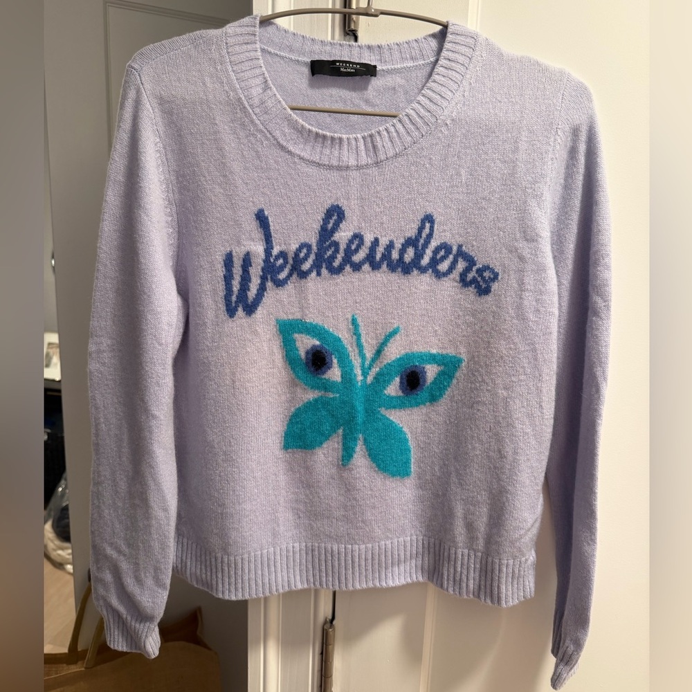 MaxMara Cashmere light blue Sweater with Butterfly Design
